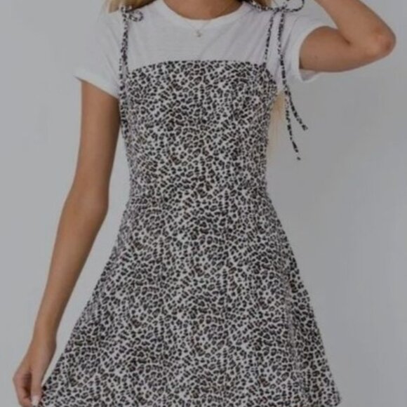 Leopard Cheetah Tie Top Babydoll Skater Chic Girly Classy Trendy Hip Mini Dress - Picture 2 of 6